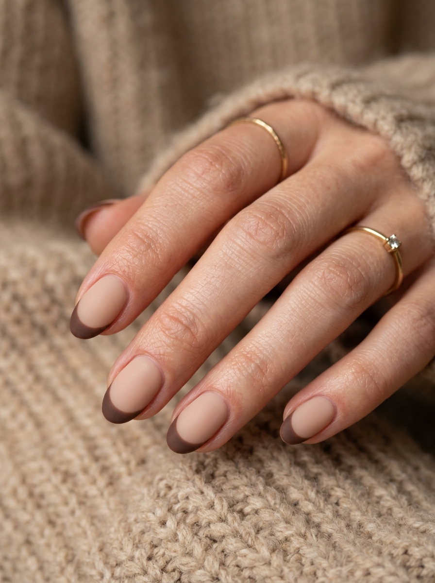 Matte Brown French Nails als Brown French Nägel Inspiration 2026